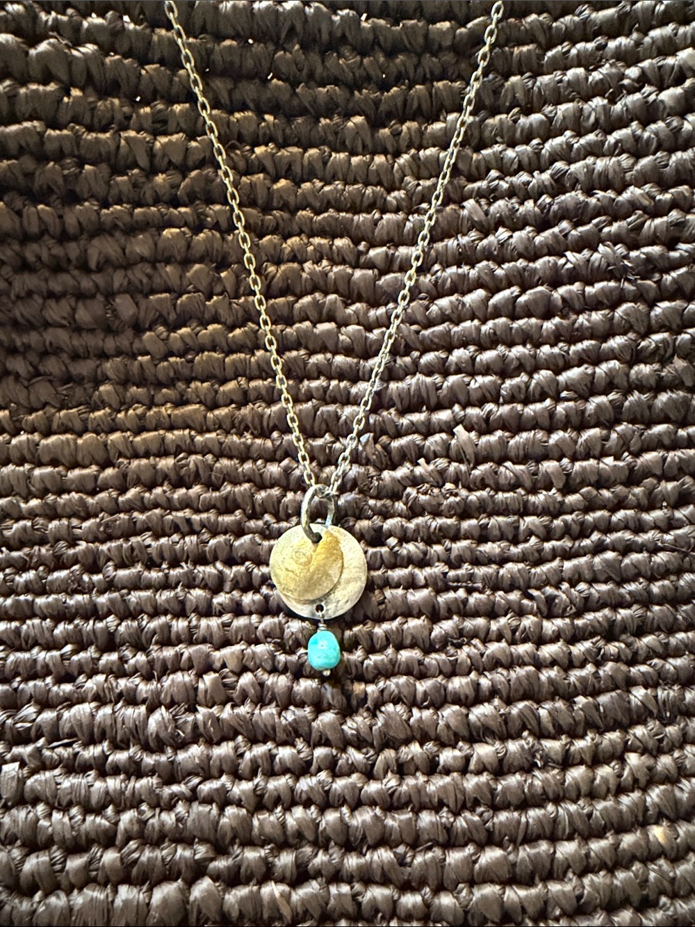 Silpada Sterling and Brass Disc Necklace with Turquoise Bead